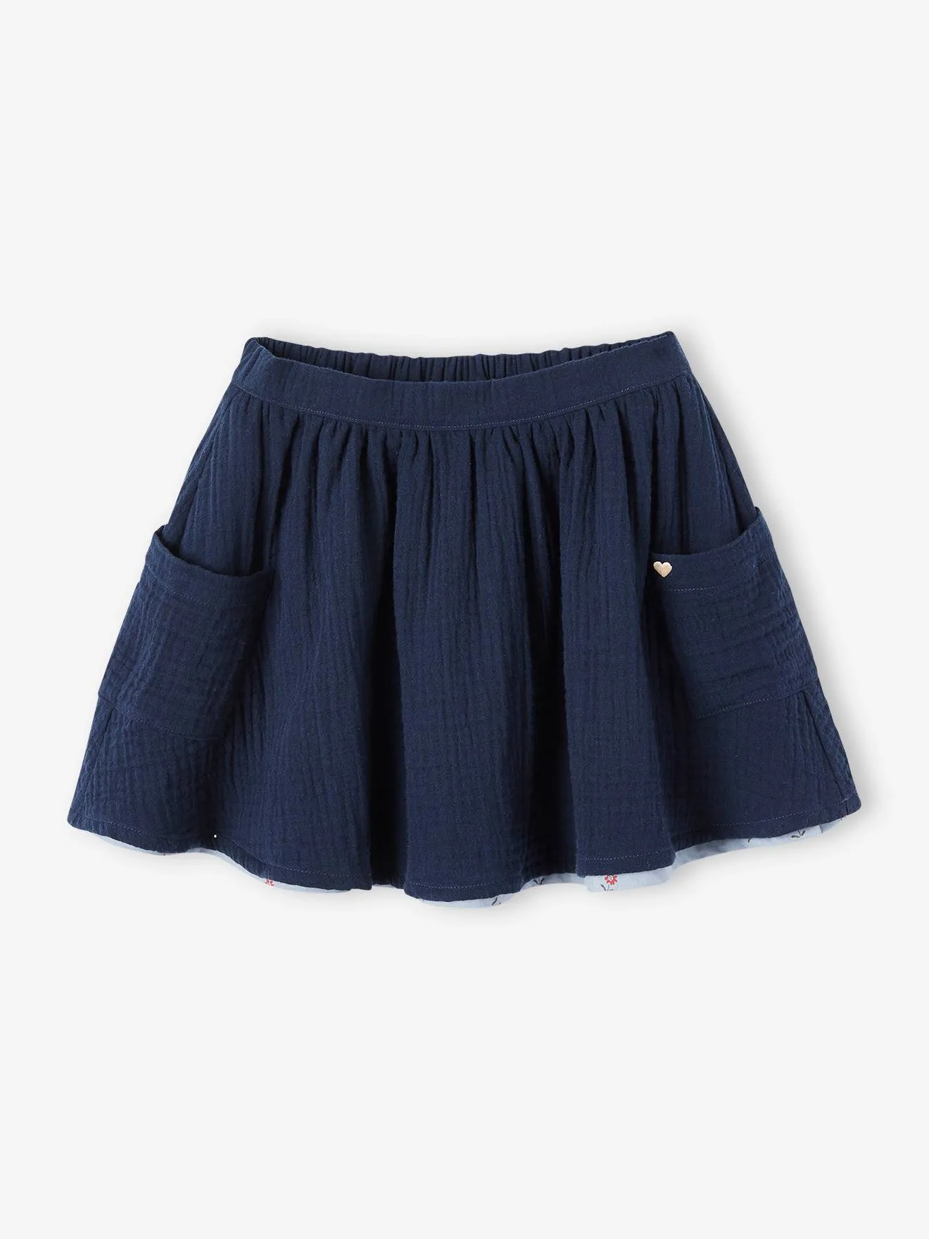 Falda reversible, lisa o estampada de flores, para niña