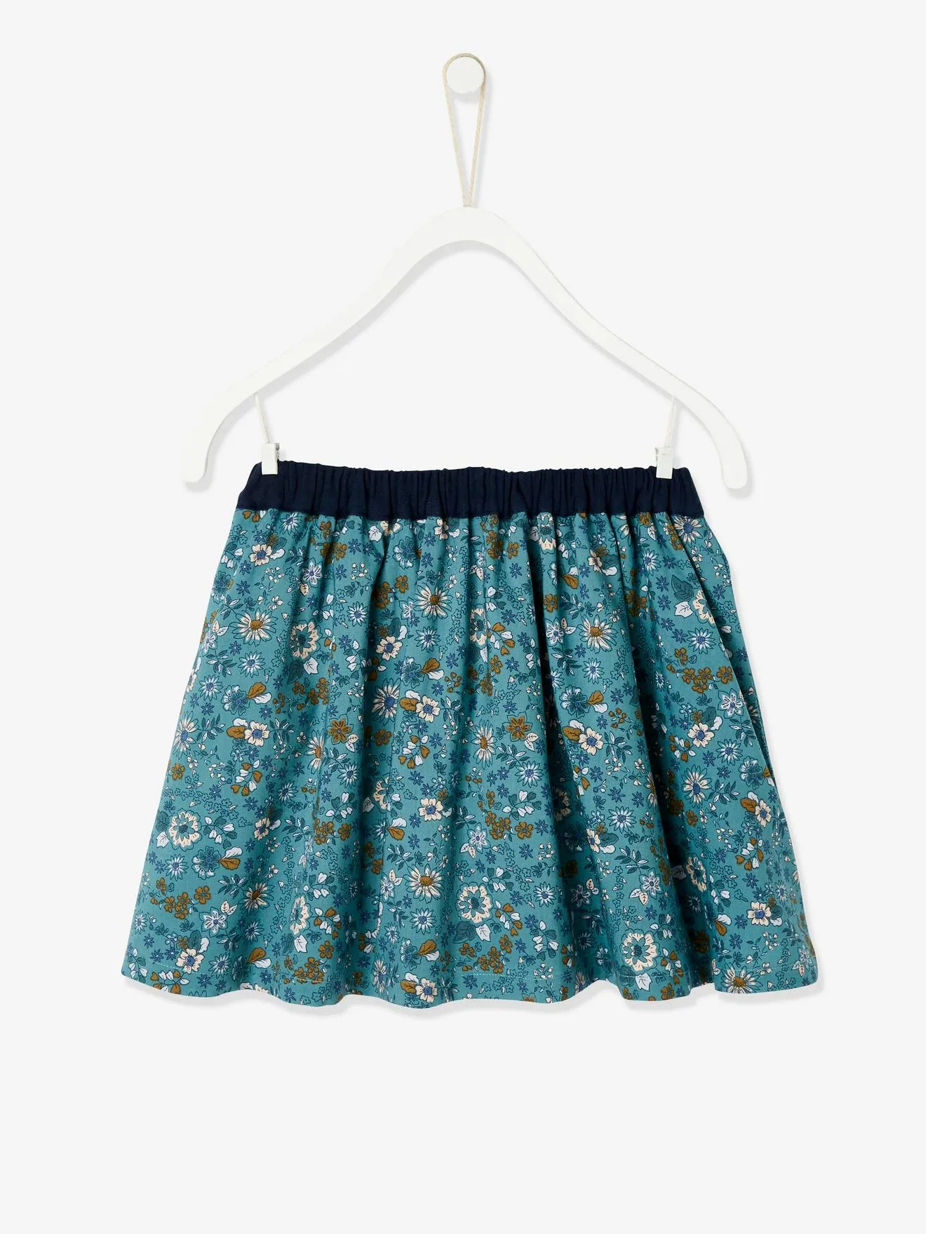 Falda reversible, lisa o estampada de flores, para niña