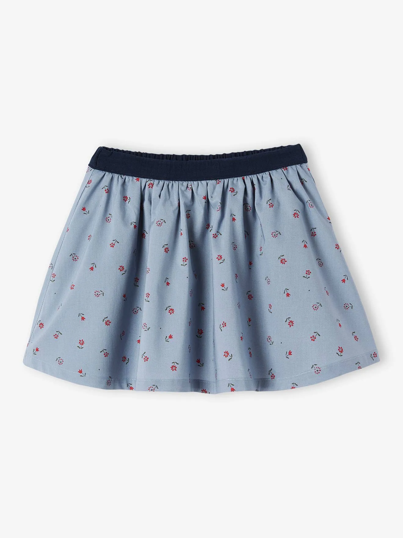 Falda reversible, lisa o estampada de flores, para niña
