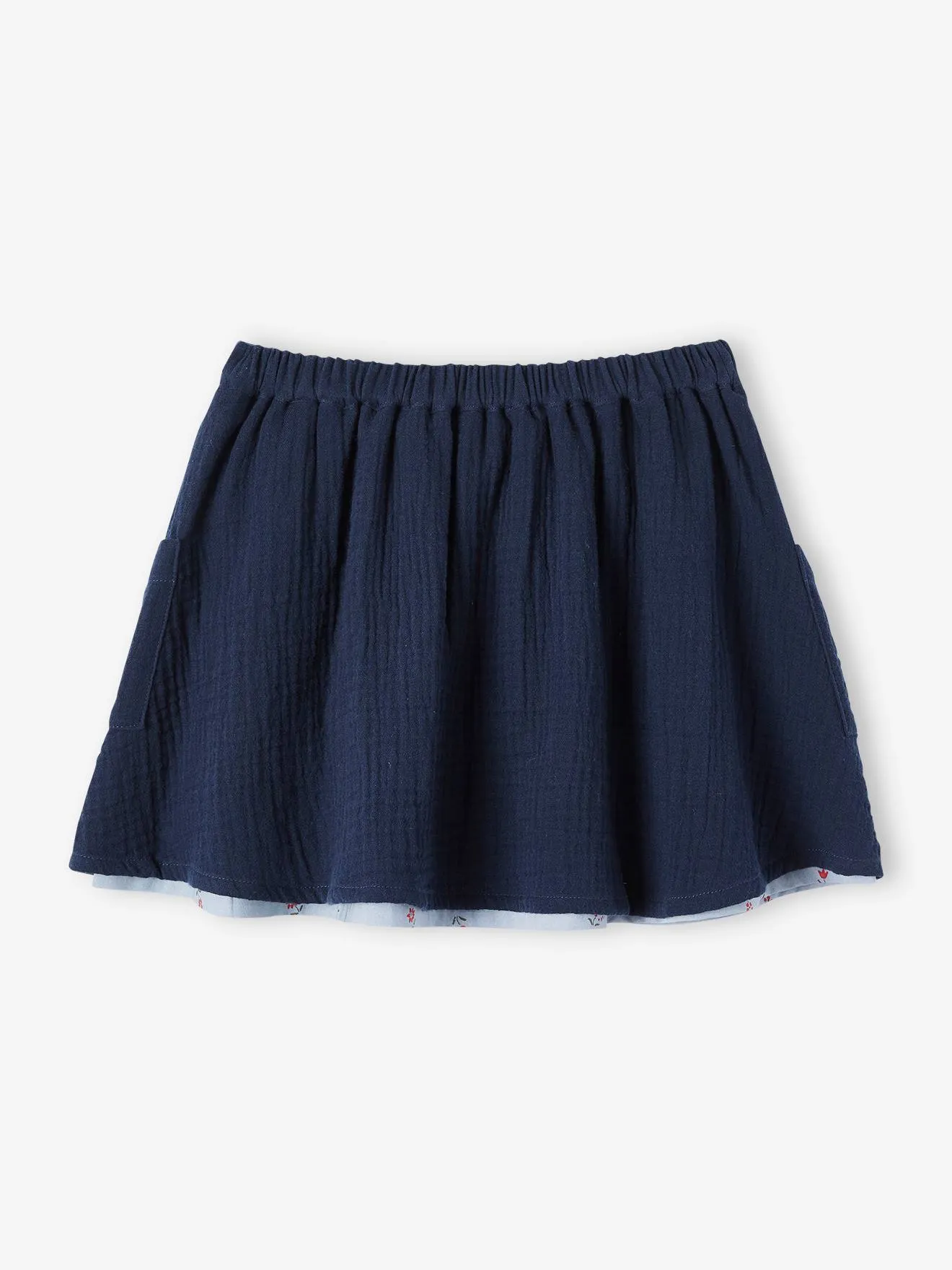 Falda reversible, lisa o estampada de flores, para niña