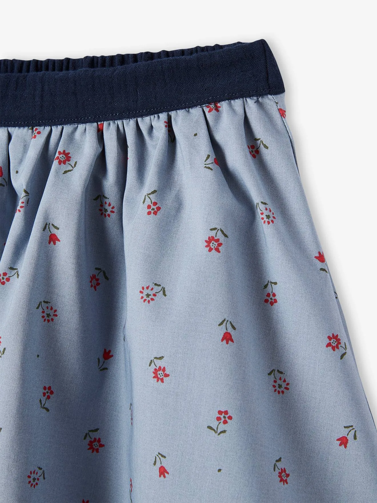 Falda reversible, lisa o estampada de flores, para niña