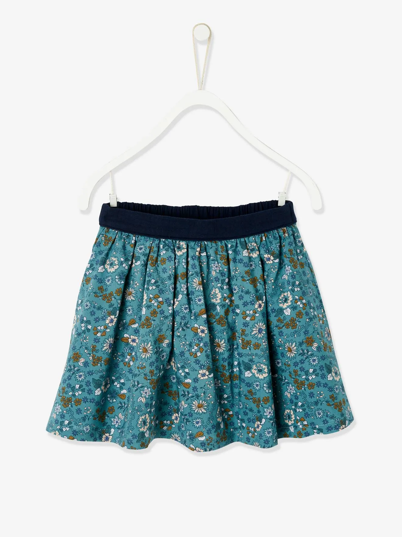 Falda reversible, lisa o estampada de flores, para niña