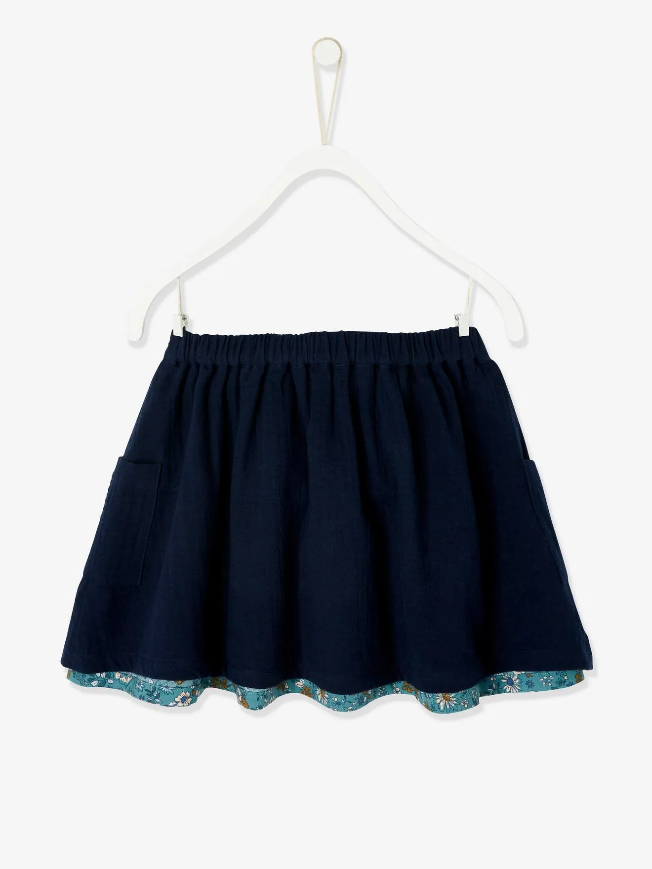 Falda reversible, lisa o estampada de flores, para niña