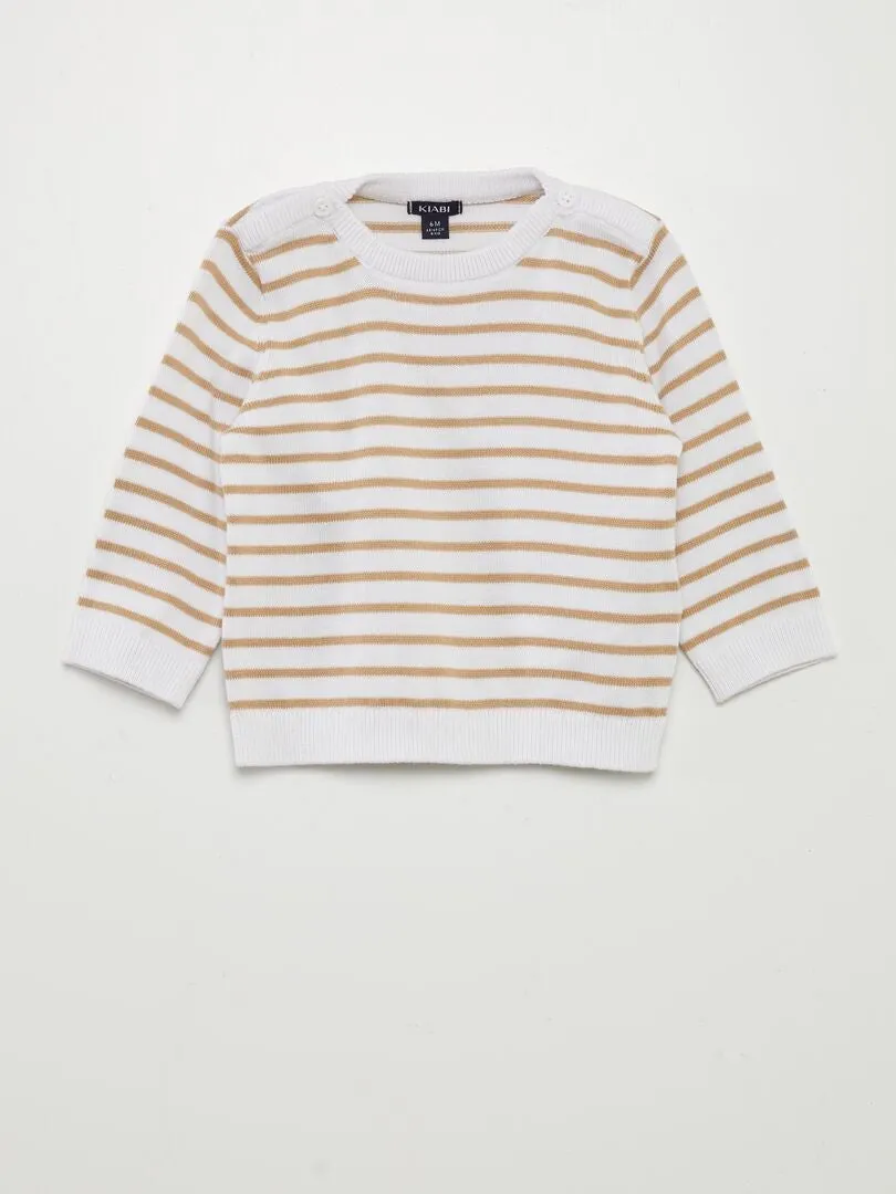 Jersey a rayas de punto fino - BLANCO