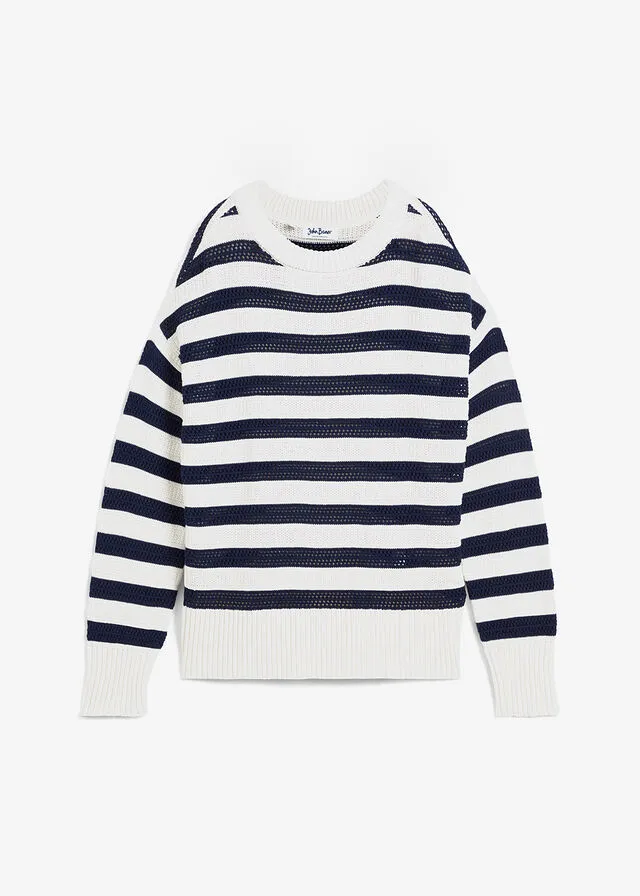 Jersey boxy azul marino/blanco lana con rayas