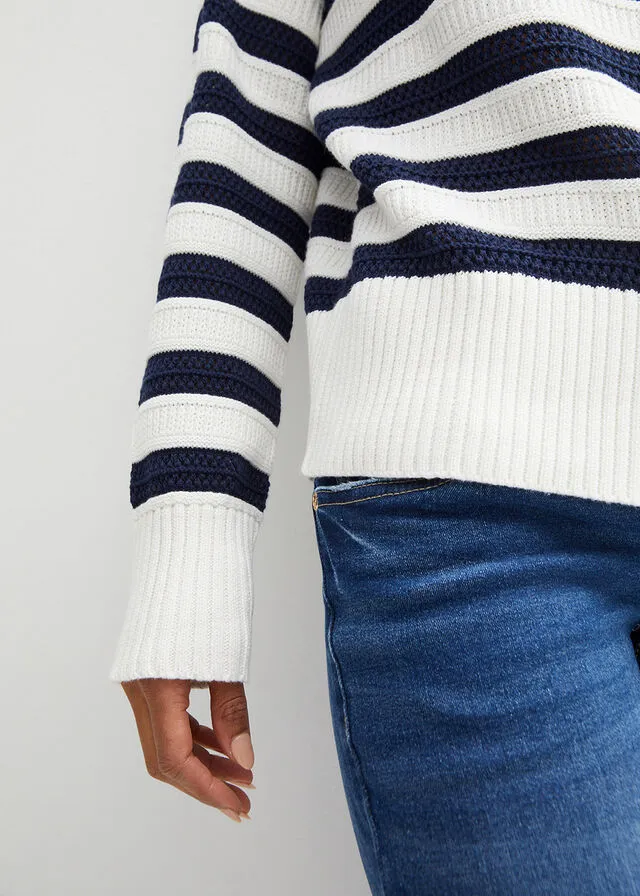 Jersey boxy azul marino/blanco lana con rayas