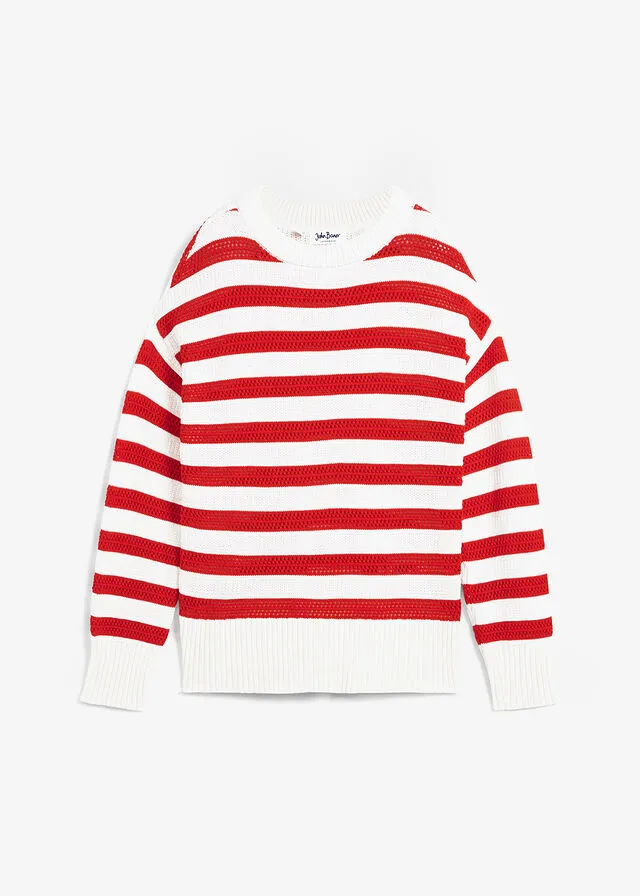 Jersey boxy fresa/blanco lana con rayas