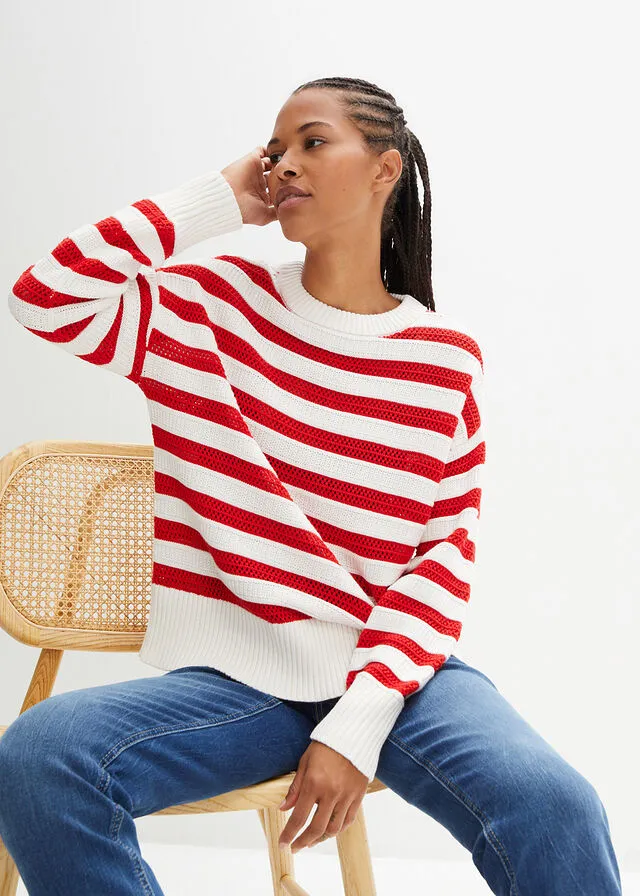 Jersey boxy fresa/blanco lana con rayas