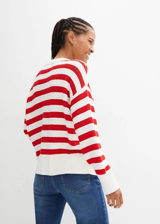 Jersey boxy fresa/blanco lana con rayas