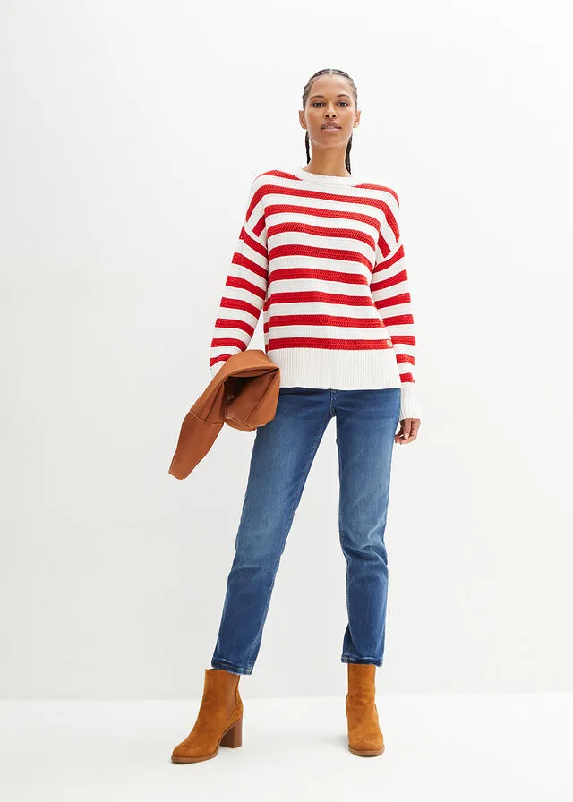 Jersey boxy fresa/blanco lana con rayas