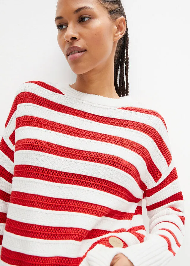 Jersey boxy fresa/blanco lana con rayas