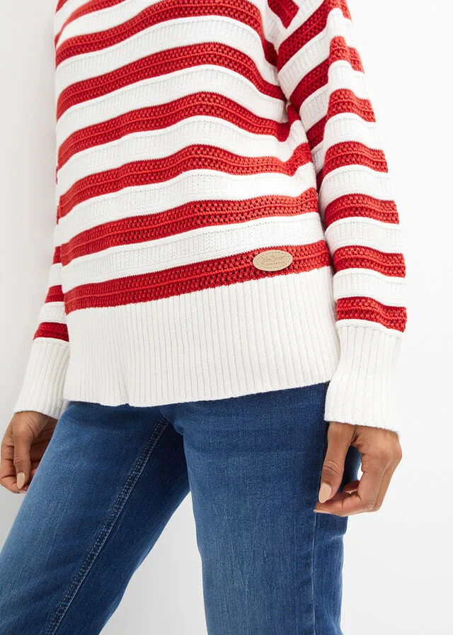Jersey boxy fresa/blanco lana con rayas