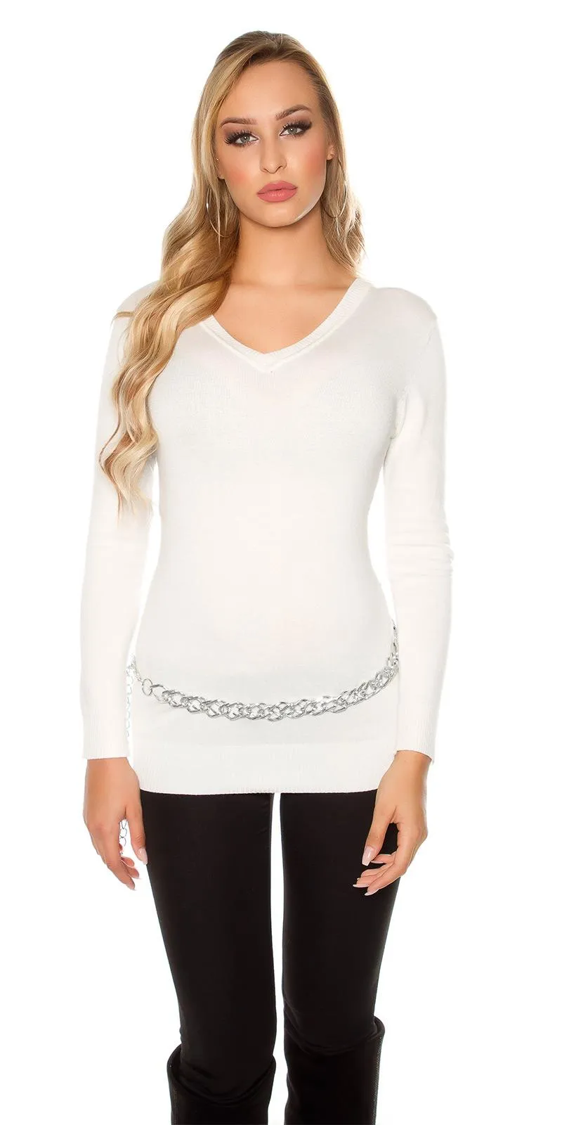 Jersey cuello V estampado cebra crema