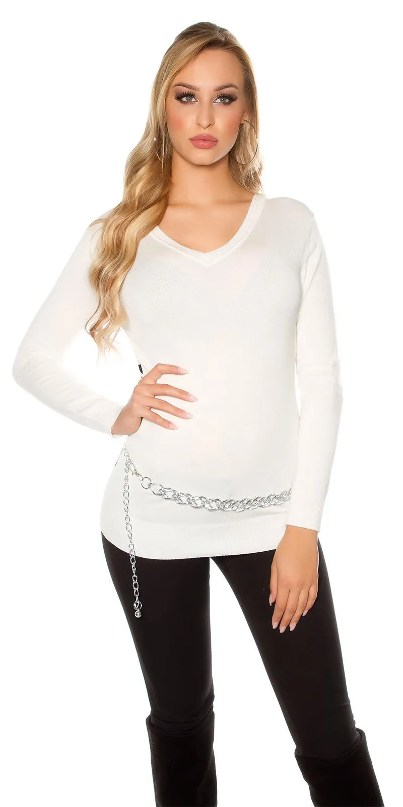 Jersey cuello V estampado cebra crema