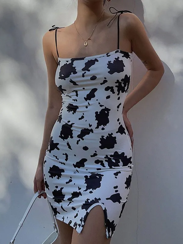 Minivestido con tirantes y estampado de vaca