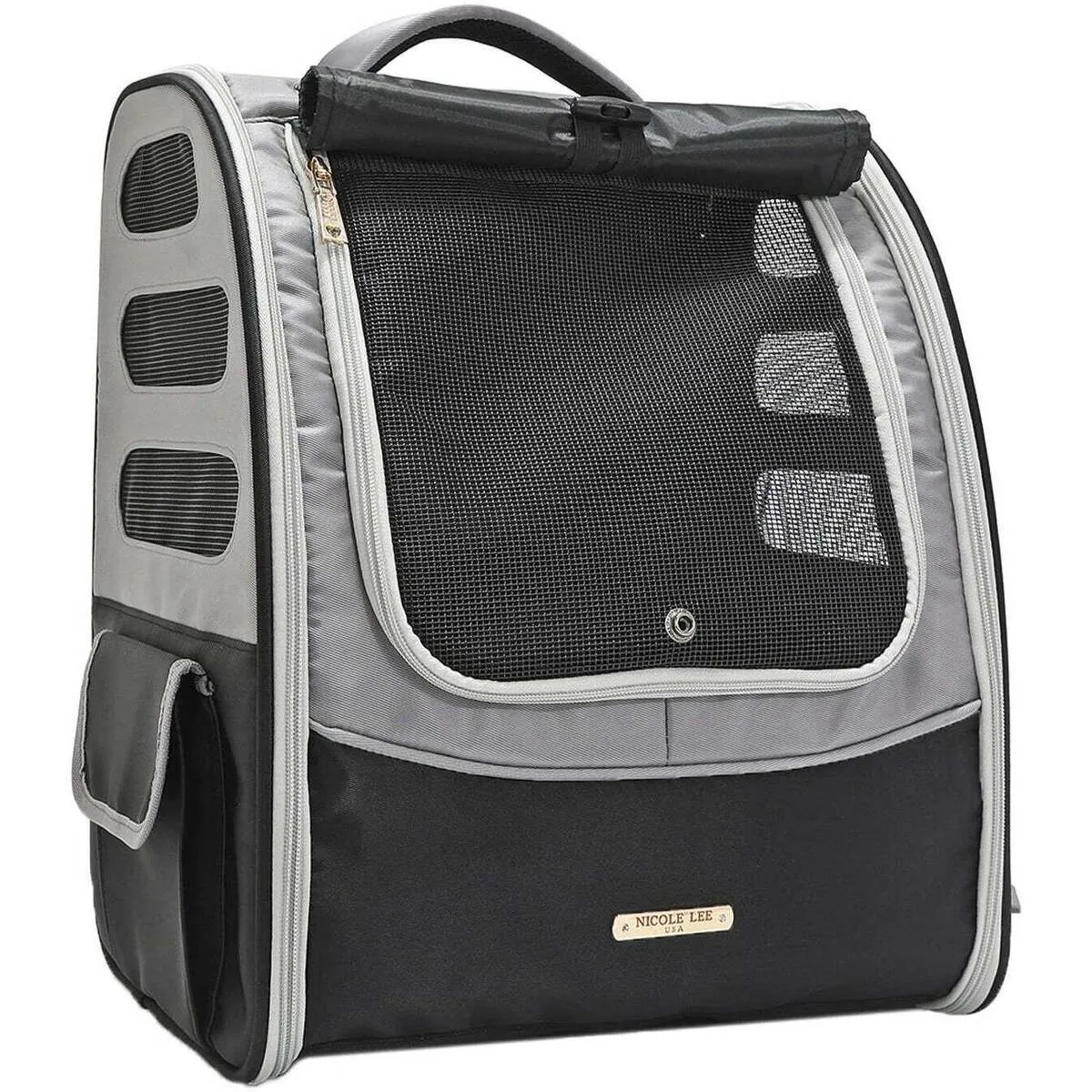 MOCHILA GRIS TRANSPORTADORA PARA MASCOTAS