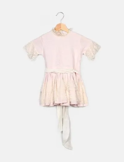 NoName Vestido ceremonia rosa detalle lazo