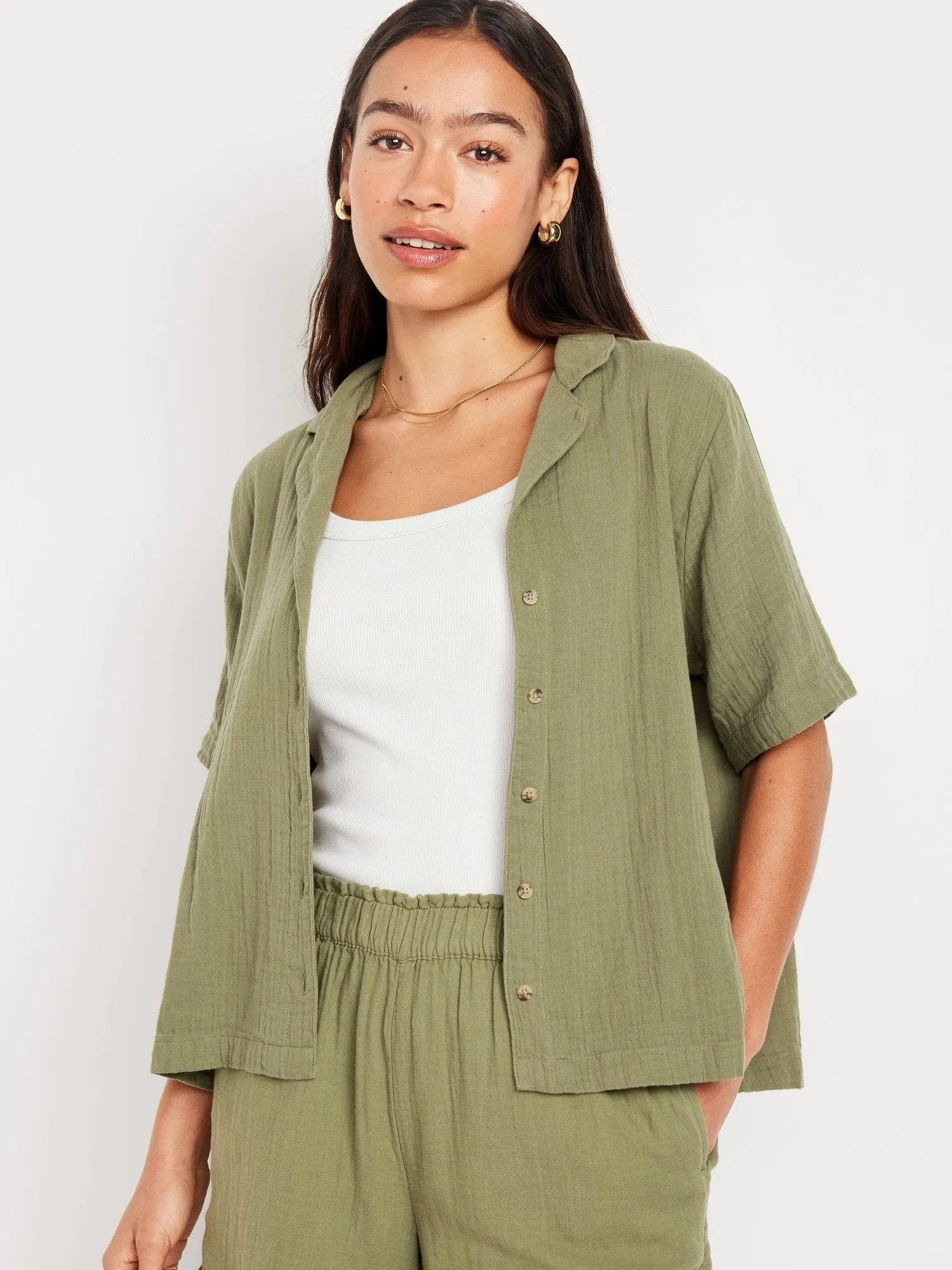OLD NAVY Blusa Abotonada Manga Corta Old Navy Mujer