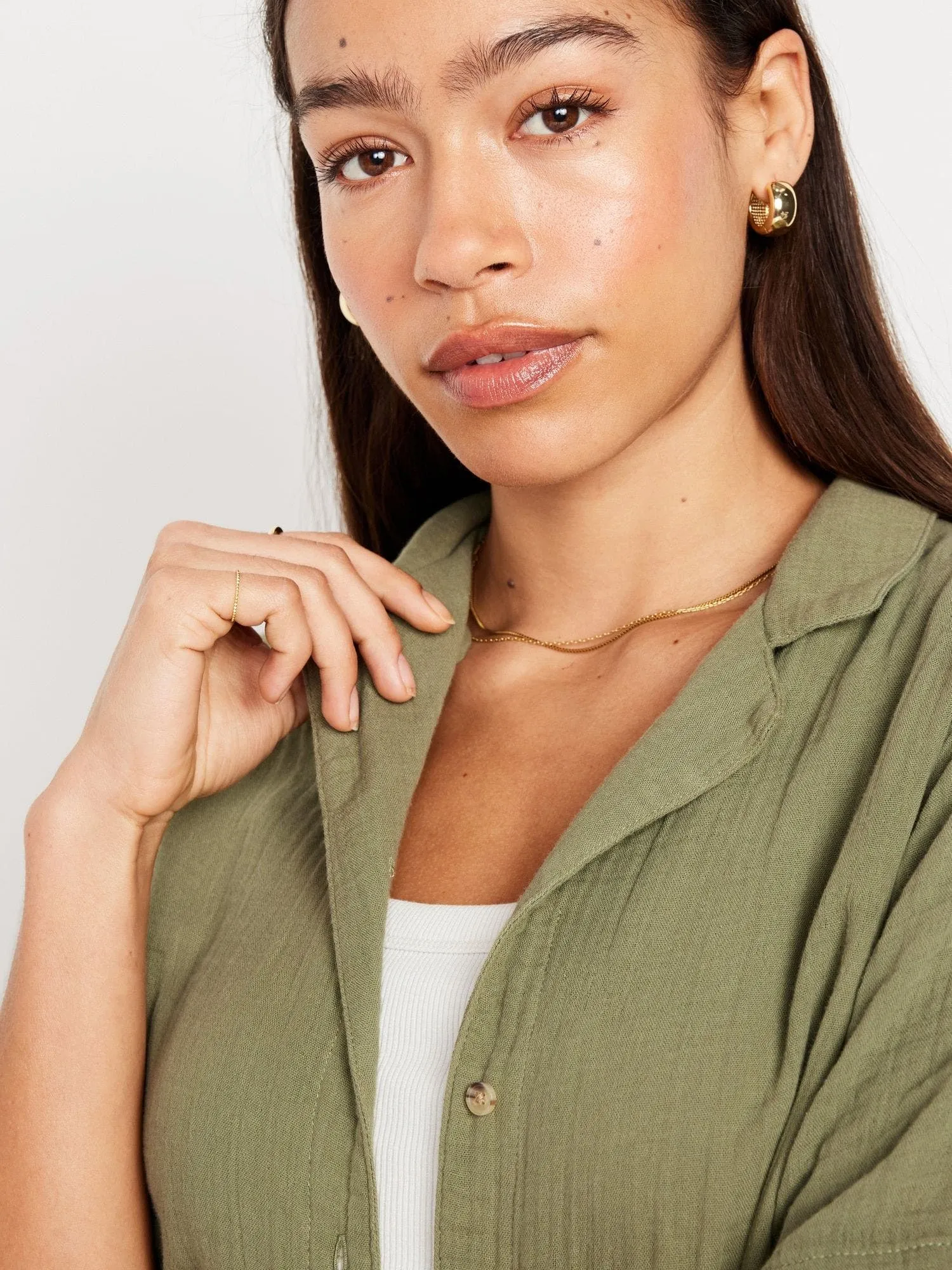 OLD NAVY Blusa Abotonada Manga Corta Old Navy Mujer