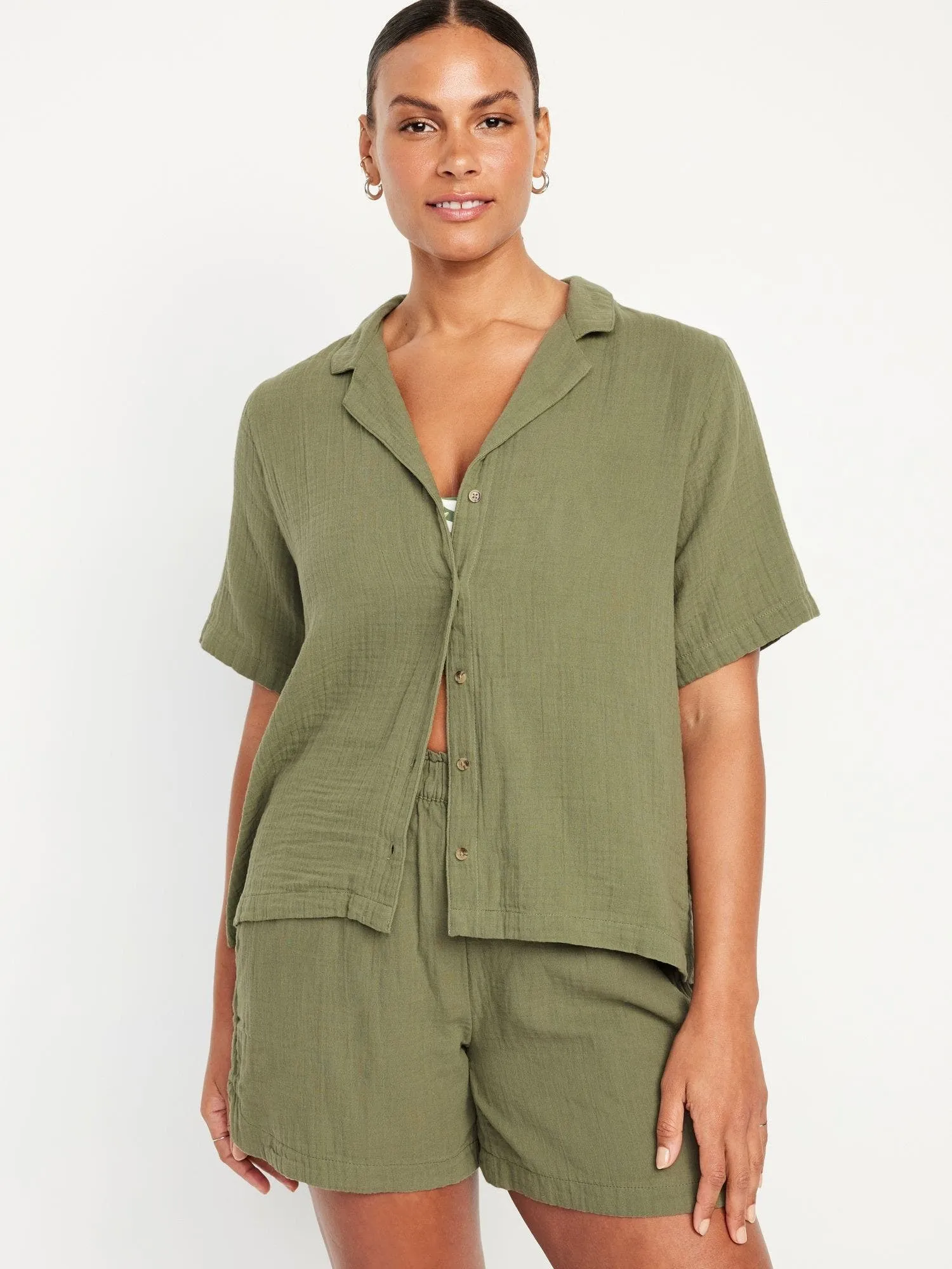 OLD NAVY Blusa Abotonada Manga Corta Old Navy Mujer