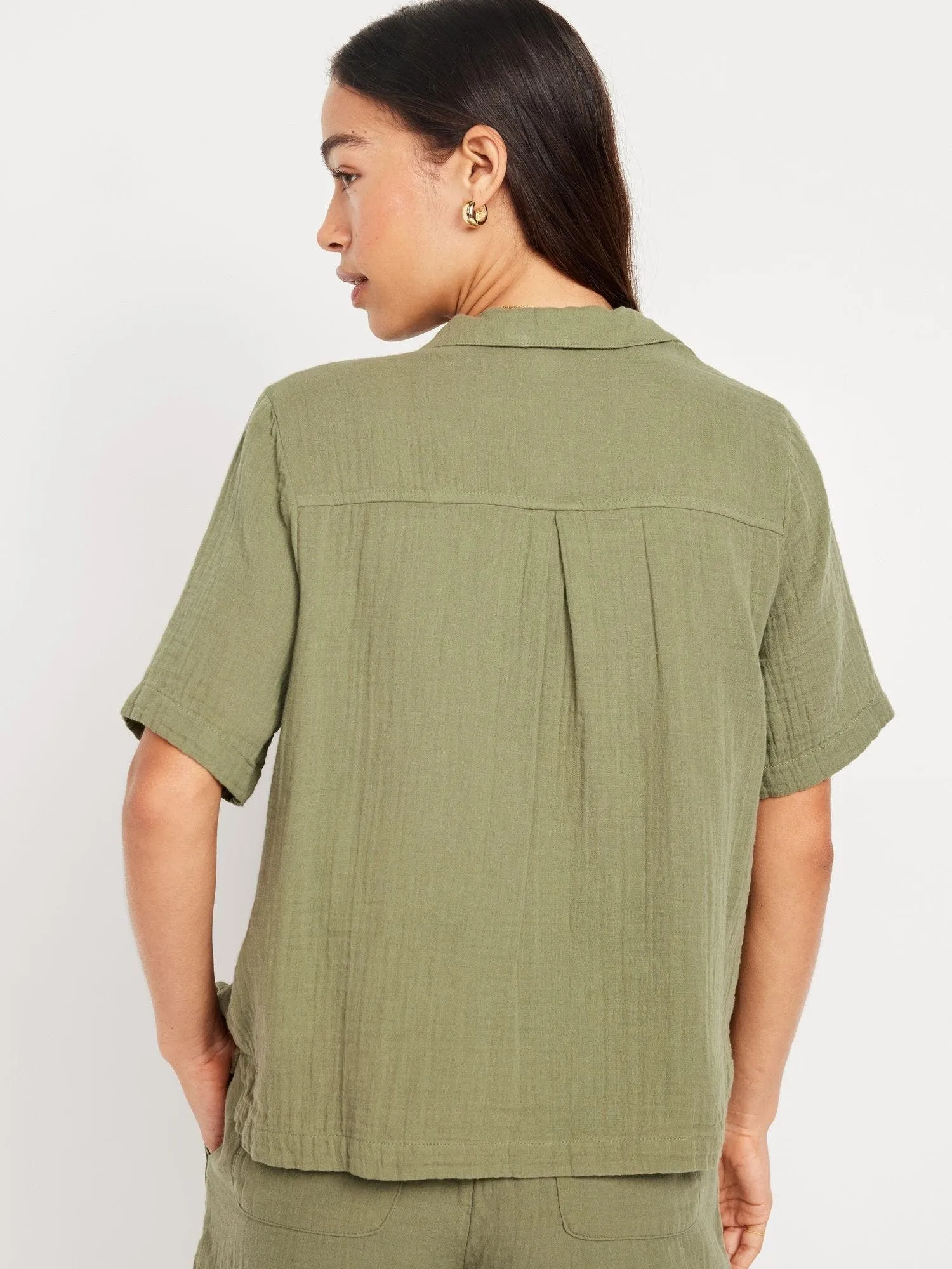 OLD NAVY Blusa Abotonada Manga Corta Old Navy Mujer
