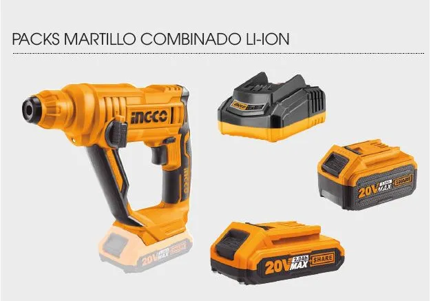 PACK – MARTILLO COMBINADO + CARGADOR 20 V + 2 BATERIAS 5 AH