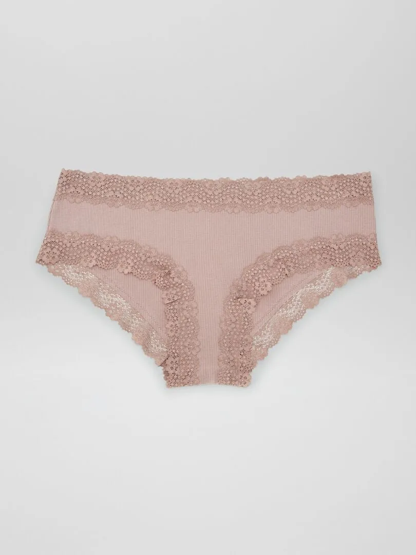 Pack de 3 culottes de canalé fino - castaño ciruela