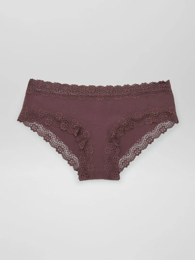 Pack de 3 culottes de canalé fino - castaño ciruela