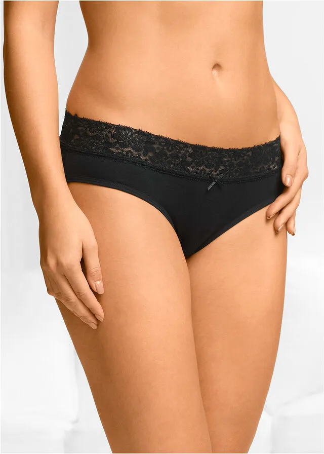Pack de 5 bragas con detalle de encaje Negro-blanco-rojo