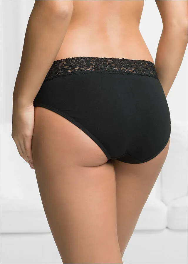 Pack de 5 bragas con detalle de encaje Negro-blanco-rojo