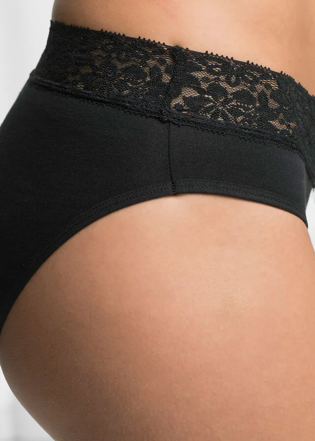 Pack de 5 bragas con detalle de encaje Negro-blanco-rojo