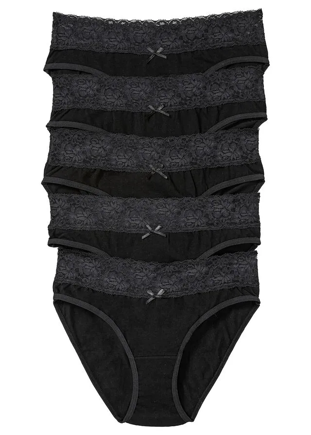 Pack de 5 bragas con detalle de encaje Negro