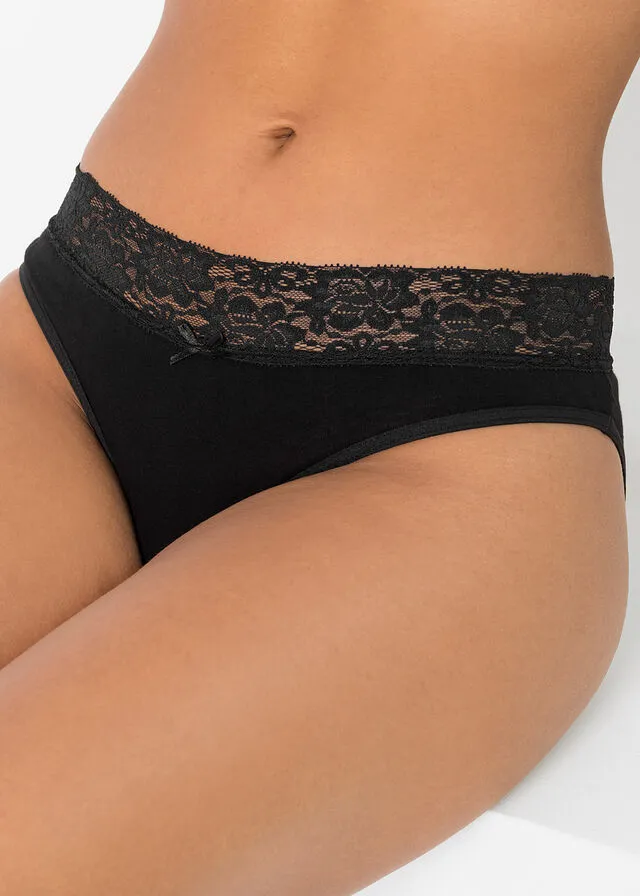 Pack de 5 bragas con detalle de encaje Negro