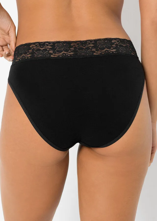 Pack de 5 bragas con detalle de encaje Negro