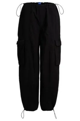 Pantalones oversize fit de estilo paracaídas en popelín de algodón