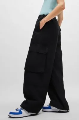Pantalones oversize fit de estilo paracaídas en popelín de algodón