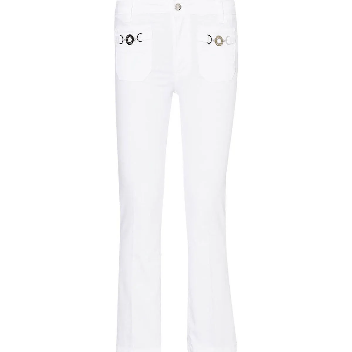 Pantalón acampanado blanco con aplicaciones