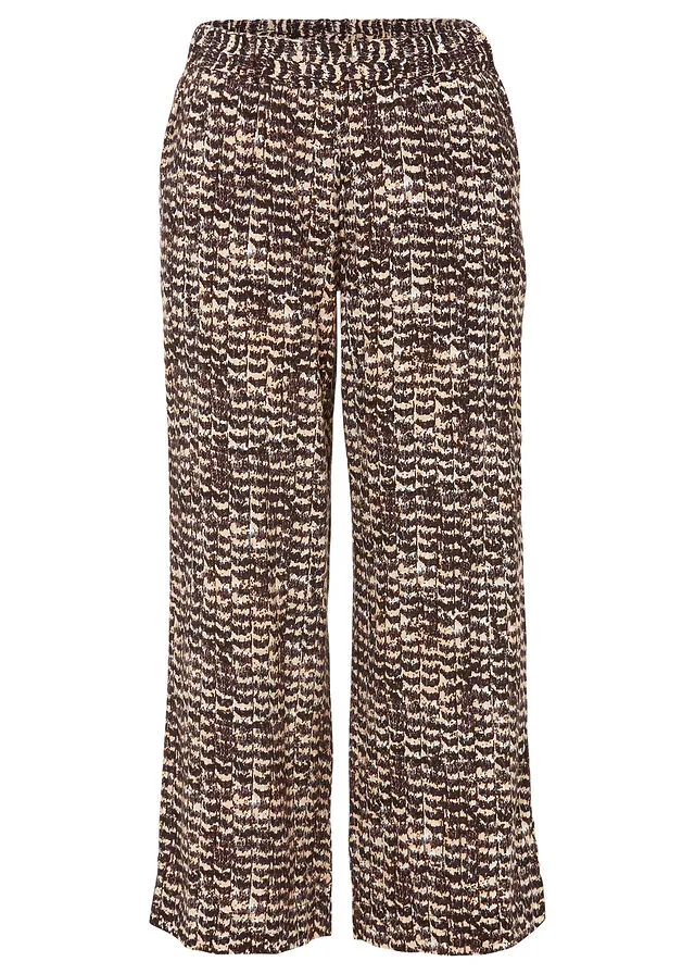 Pantalón con cinturilla elástica Beige-negro con estampado de cebra