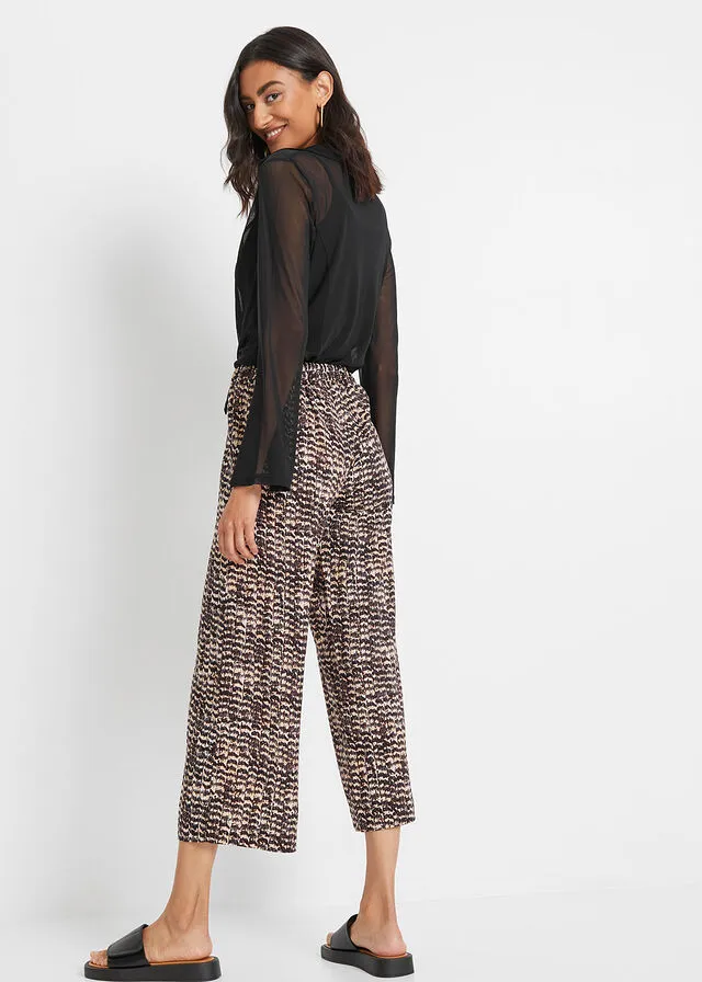 Pantalón con cinturilla elástica Beige-negro con estampado de cebra