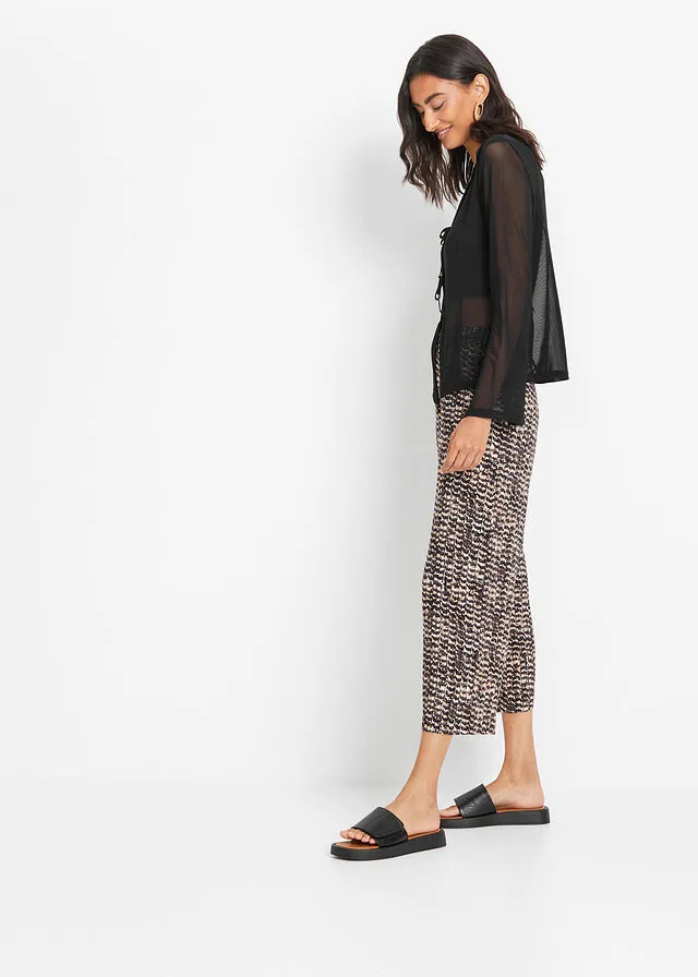 Pantalón con cinturilla elástica Beige-negro con estampado de cebra