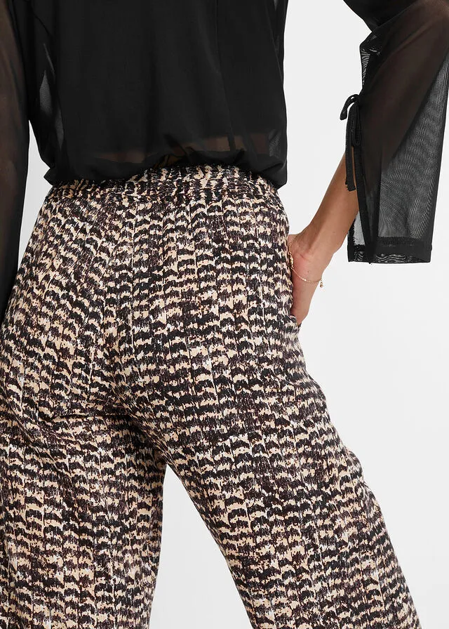 Pantalón con cinturilla elástica Beige-negro con estampado de cebra
