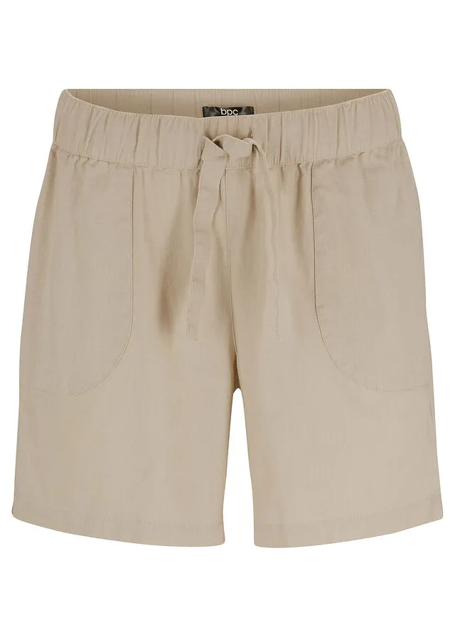Pantalón corto estilo paperbag con lino Arena