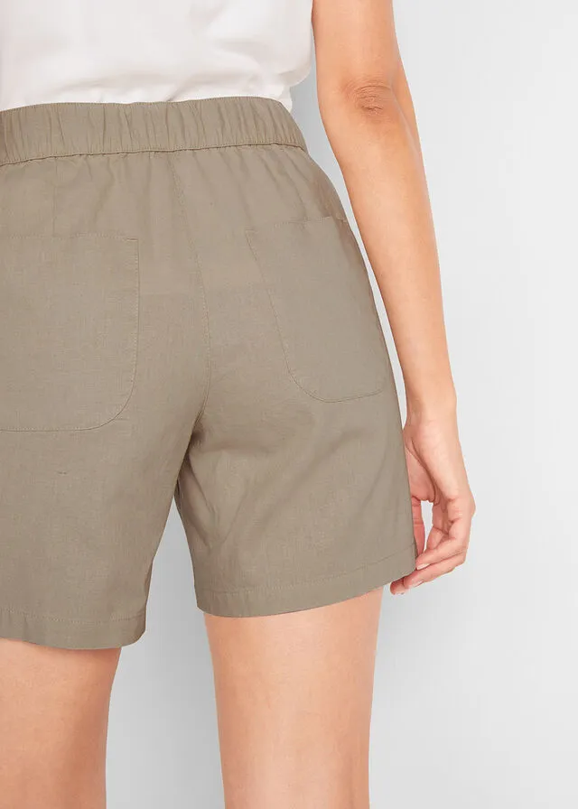 Pantalón corto estilo paperbag con lino Arena