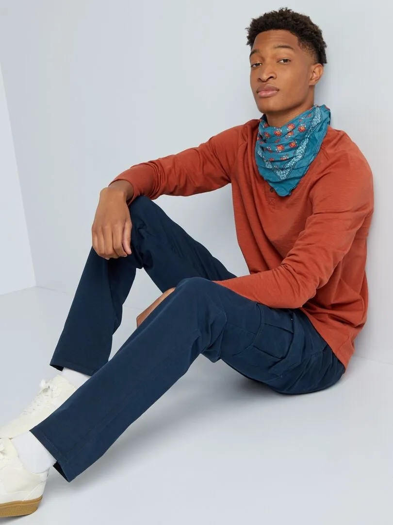 Pantalón recto con bolsillos en los laterales +1,90 m - L36 - AZUL