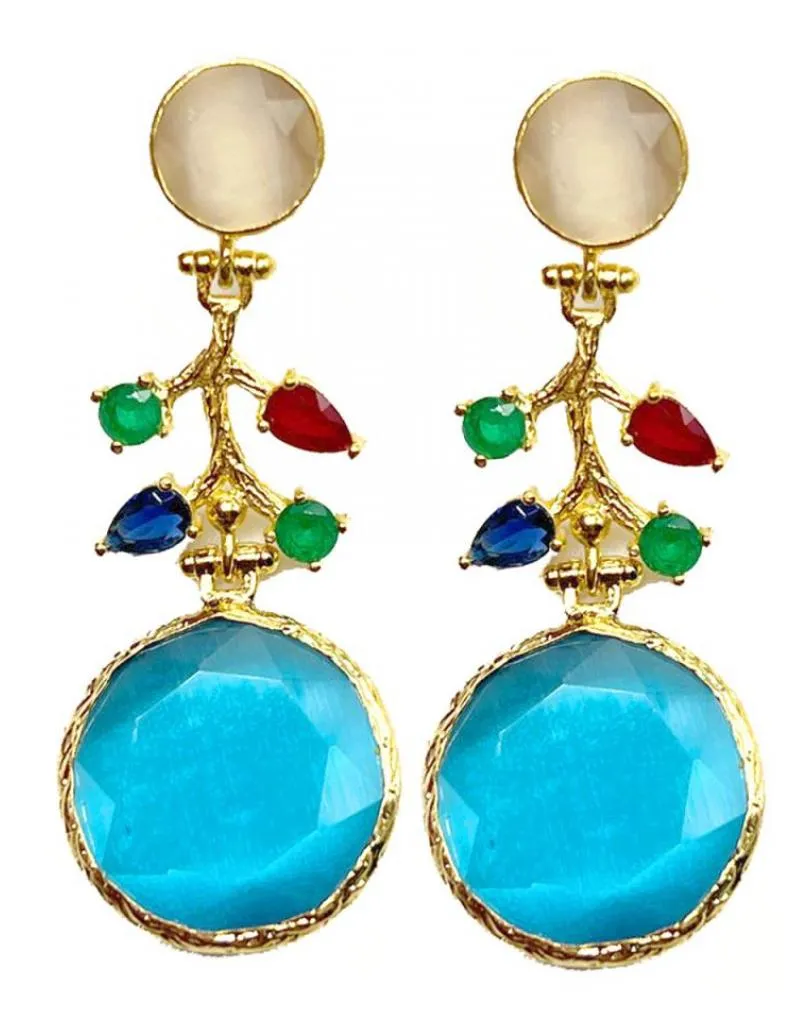 PENDIENTES DE PIEDRA CON RAMITA CON DESTELLOS MULTICOLOR