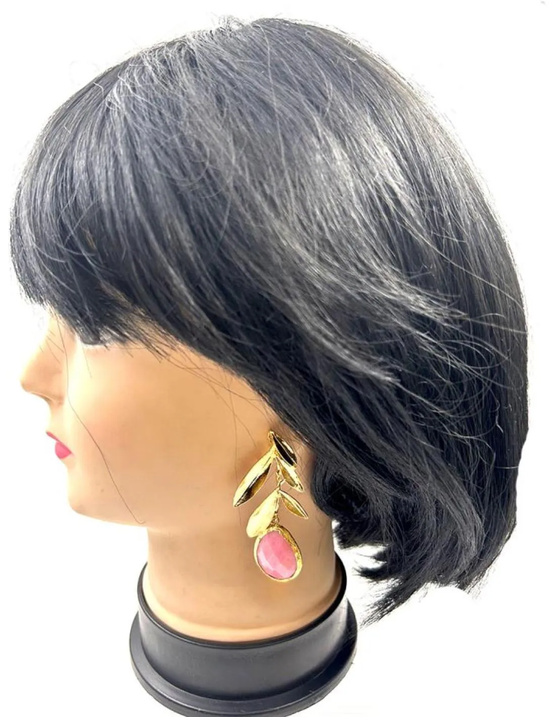 PENDIENTES LARGOS ROSAS CON HOJAS DORADAS PARA BODAS Y EVENTOS