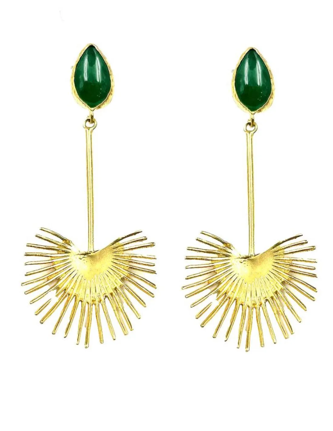 PENDIENTES MUJER DORADOS LARGOS Y PIEDRAS VERDES PARA EVENTOS Y BODAS