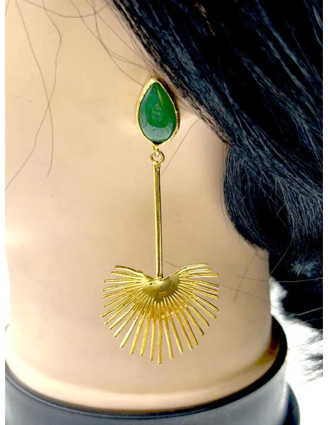 PENDIENTES MUJER DORADOS LARGOS Y PIEDRAS VERDES PARA EVENTOS Y BODAS