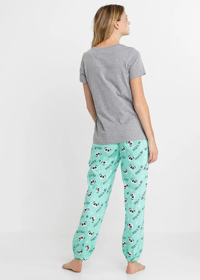 Pijama con antifaz Gris jaspeado-azul mentol estampado