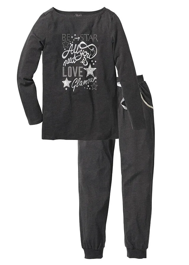 Pijama con estampado brillante antracita jaspeado-plateado